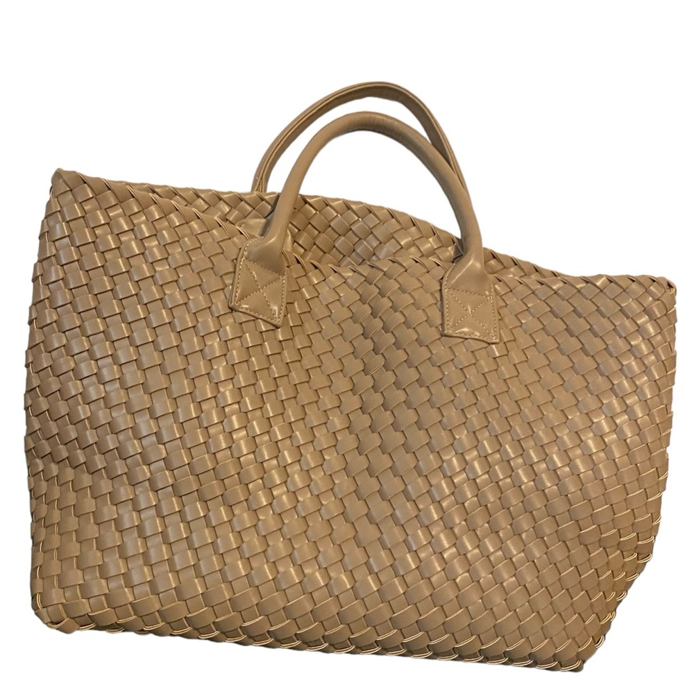 Woven leather tote